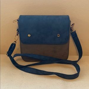 Brown and blue statement cross body bag